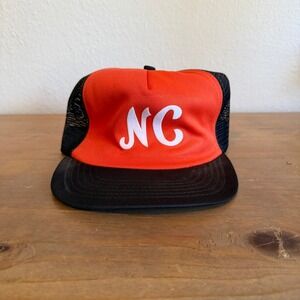 Vintage Reynolds NC Trucker Hat Orange Black Mesh Snapback Made in USA S-M